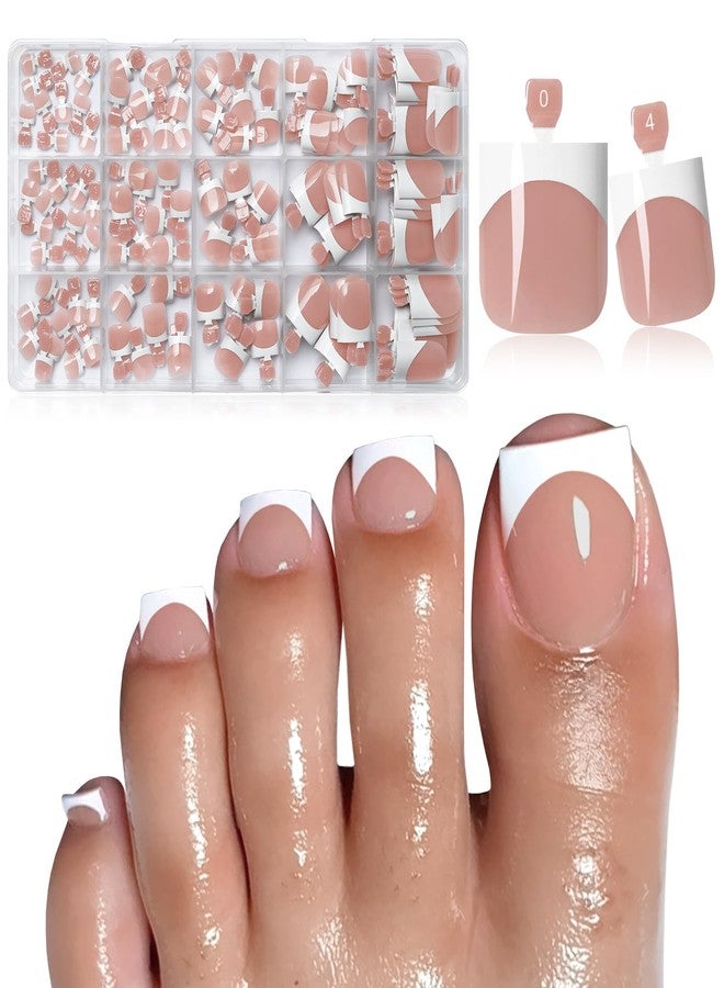 Lifextol 150PC Press on Toenails for Women Fake Toe Press on Nails French Tip Toe Nail Press ons with Sticky Tabs, 15 Size Fake Toenails Press ons Acrylic Toe Nail Tips Kit Pink Press on Toe Nails-G - Image 1